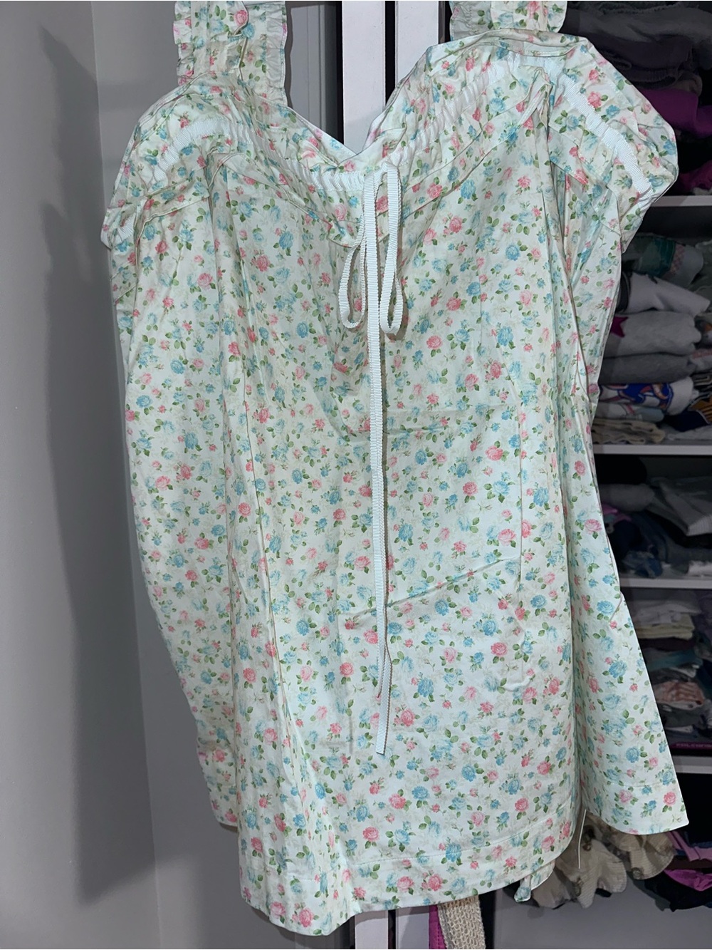 For Love & Lemons x Free People White Floral Smocked-Strap Mini Dress